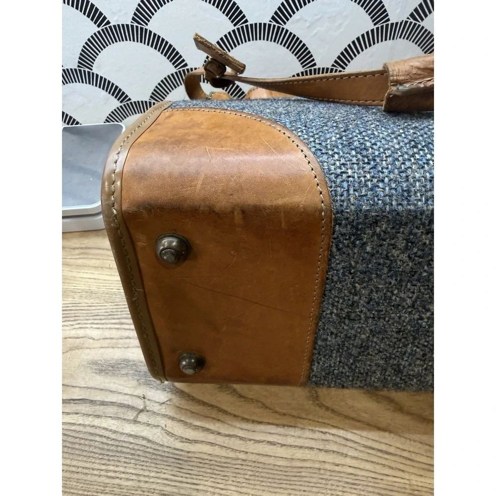 Hartmann Vintage Blue Tweed and Belting Leather Briefcase Laptop Bag Academia